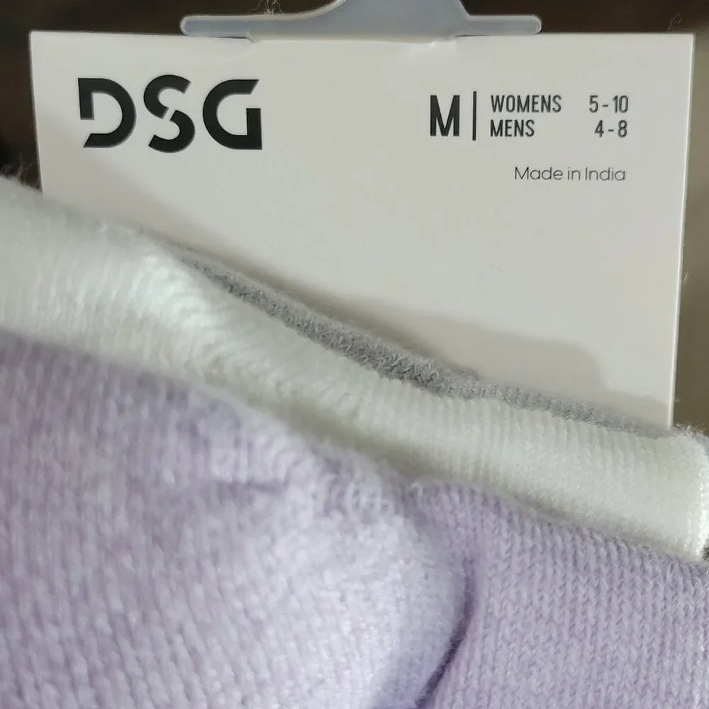 DSG Crew Socks 3 Pack Unisex M Womens Size 5-10 Mens 4-8 Lavender White‎ Gray